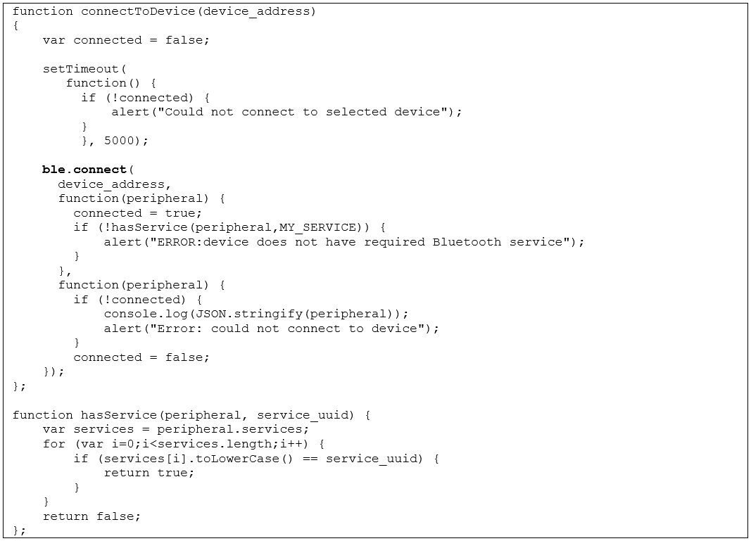 Connecting to a Bluetooth device using Apache Cordova