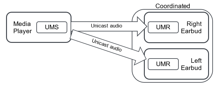 Example of a media player and stereo earbuds that use the profile roles